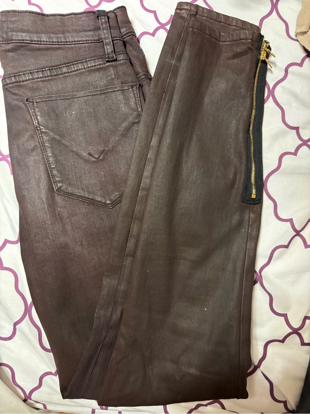 Hudson Jeans Ankle Crop Zippered Pants in Deep Brown
